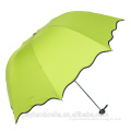 Manual open bright color 3 folding UV protection umbrella promotional sun rain proof big folding umbrellas